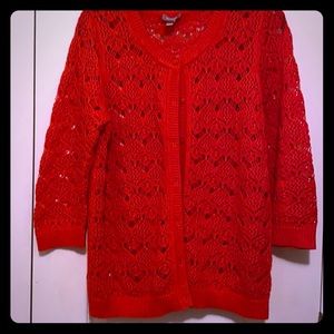 Chico’s Crocheted orange cardigan